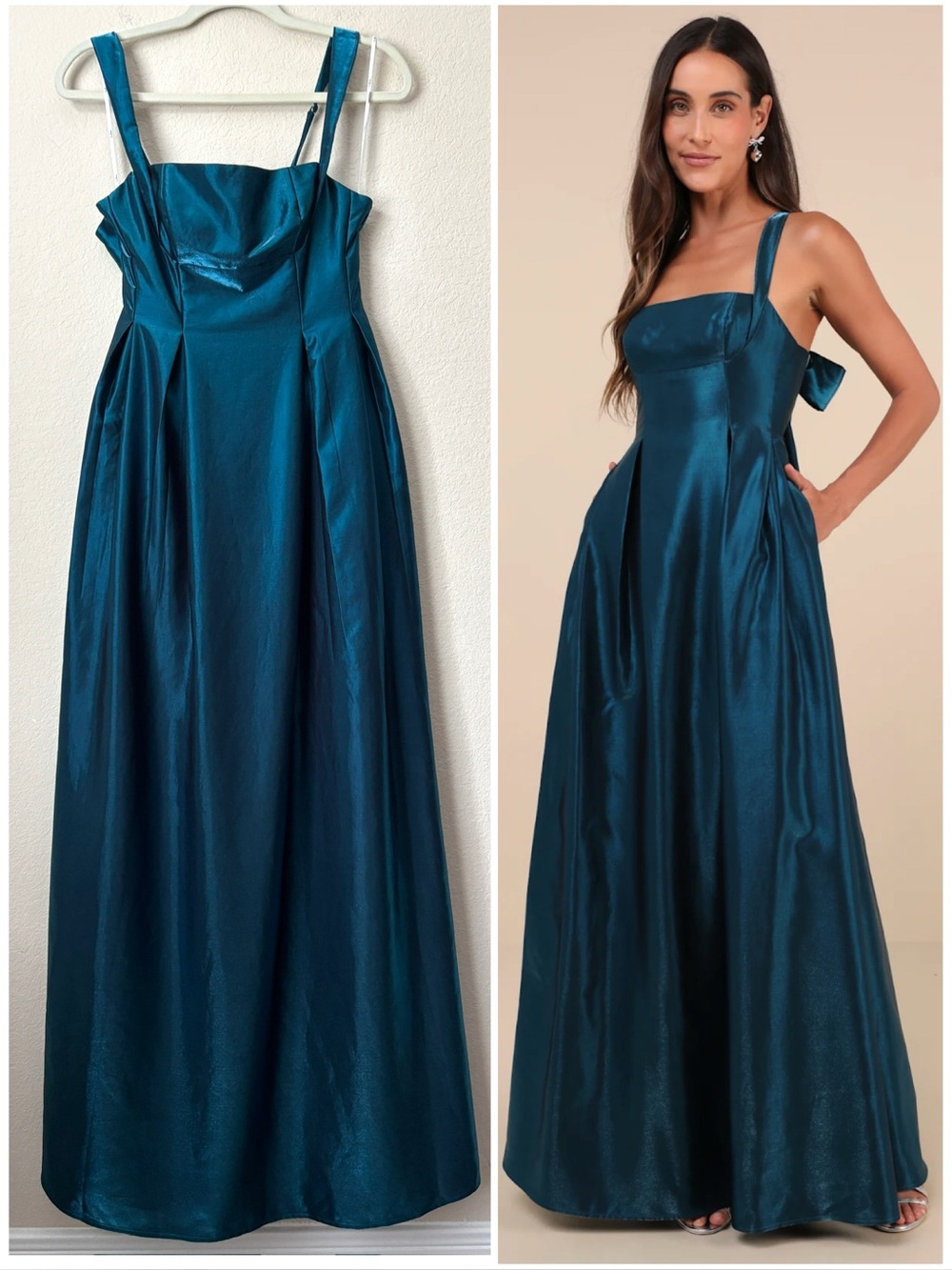 NEW Lulu's Immaculate Aura Shiny Dark Teal Taffeta Maxi Dress